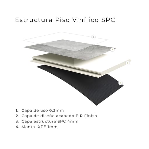 Piso Vinílico SPC 10052686 Concrete 5mm con manta