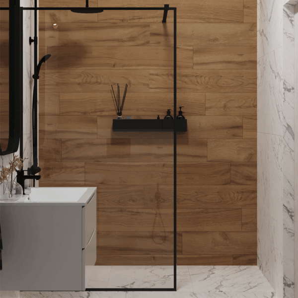 Mampara de Baño Fija Transparente Marco Negro C6057-2B 80cm