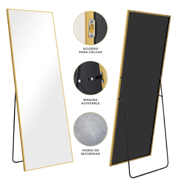 Espejo Rectangular con soporte 13X610X1755mmmm Gold