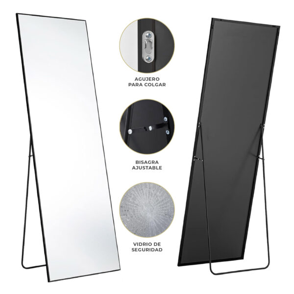Espejo Rectangular con soporte 13X610X1755mm Negro
